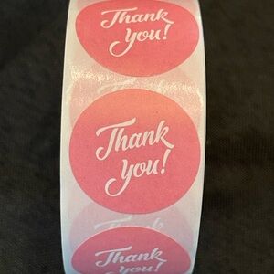 Thank You Sticker Labels 500 labels on roll. 1” Round NWT Pink on White